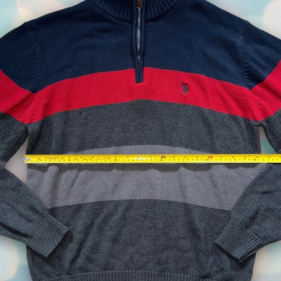 U.S. Polo Assn. Striped Quarter Zip Knit Size L - Picture 3 of 4